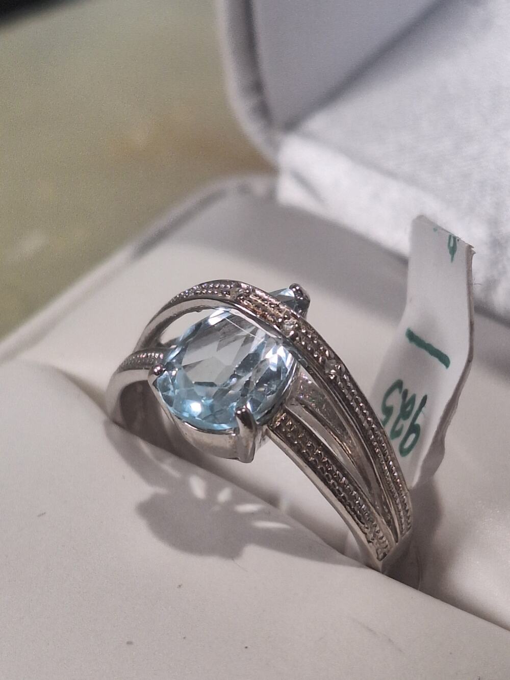 925 Sterling Silver Natural Blue Topaz Ring Oval Light Blue CZ Sz 6.5 - NIB